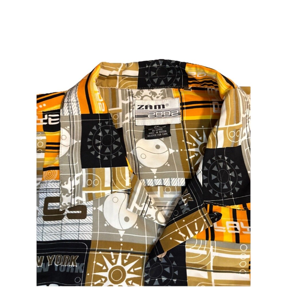 ZAM 2000 Shirt 2XL Button Up Retro Y2K Graphic New York Players Bold Print